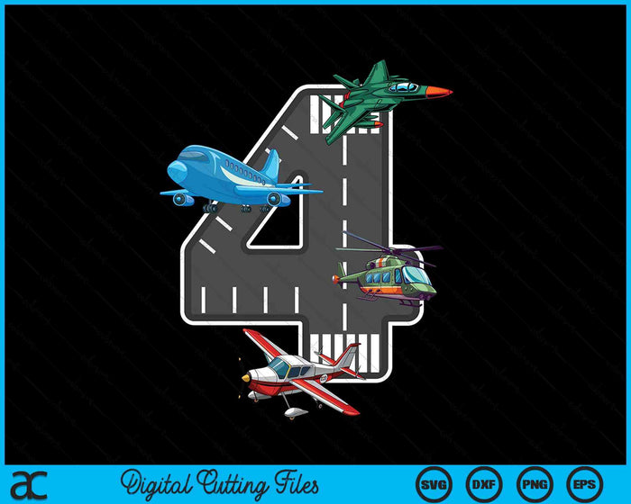 Little Pilot 4th Birthday Party 4 Fourth Year Old Airplane Kids SVG PNG Digital Cutting File