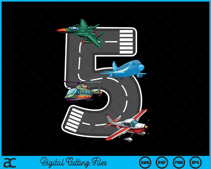 Little Pilot 5th Birthday Party 5 Fifth Year Old Airplane Kids SVG PNG Digital Cutting File