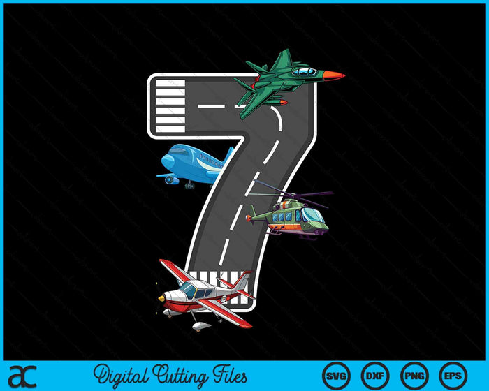 Little Pilot 7th Birthday Party 7 Seventh Year Old Airplane Kids SVG PNG Digital Cutting File