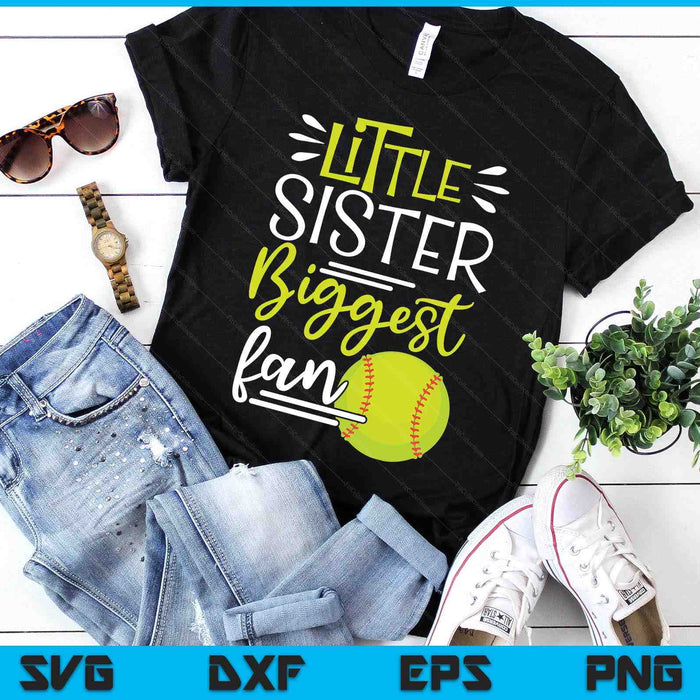 Little Sister Biggest Fan Softball, Softball Girls SVG PNG Digital Printable Files