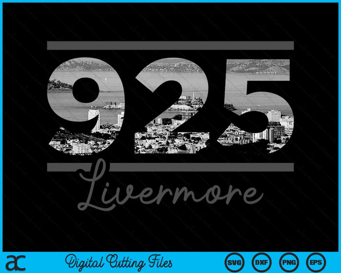 Livermore 925 Netnummer Skyline Californië Vintage SVG PNG digitale snijbestanden