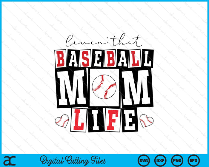 Livin' That  Retro Baseball Mom SVG PNG Digital Printable Files