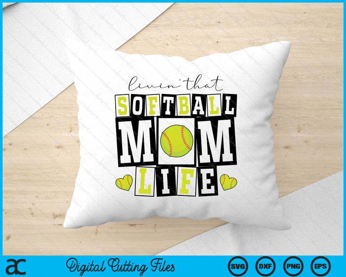 Livin' That  Retro Softball Mom SVG PNG Digital Printable Files