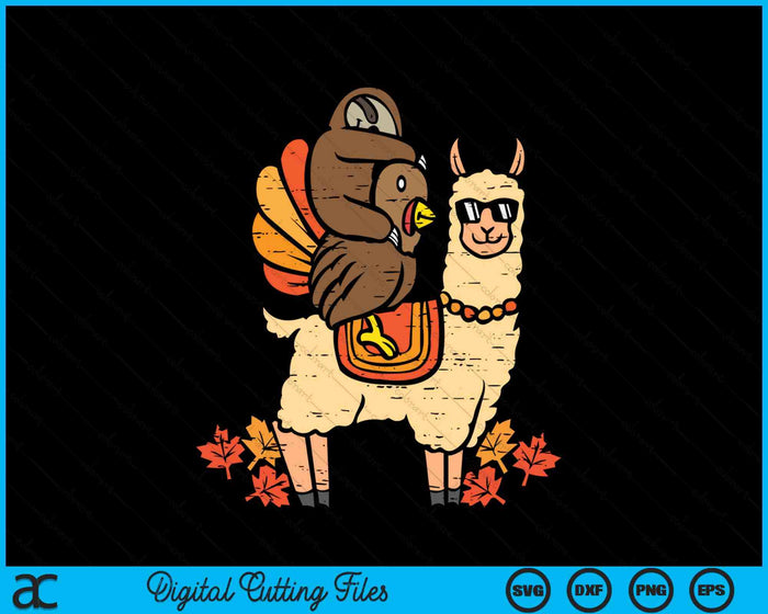 Llama Sloth Turkey Funny Animals Thanksgiving SVG PNG Digital Printable Files