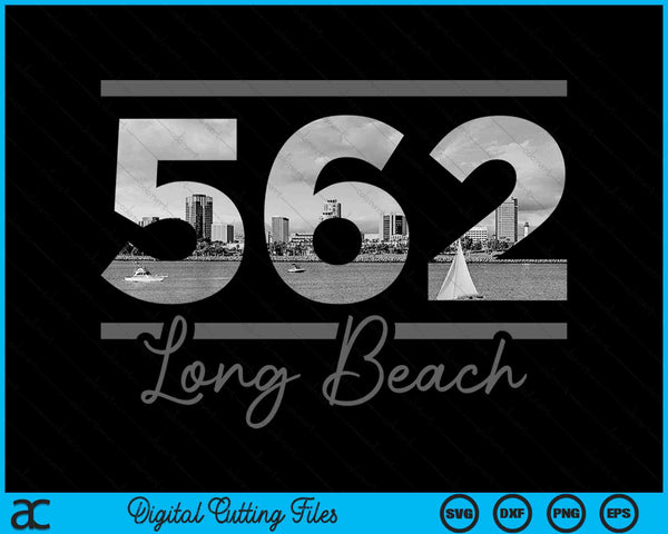 Long Beach 562 Area Code Skyline California Vintage SVG PNG Digital Cutting Files