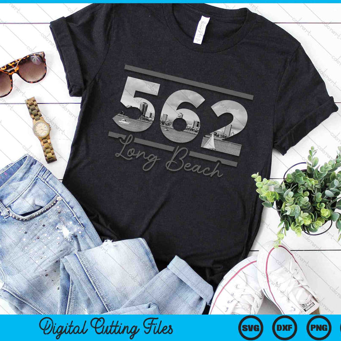 Long Beach 562 Area Code Skyline California Vintage SVG PNG Digital Cutting Files