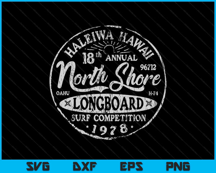 Long Board North Shore Surf Vintage Hawaii Beach SVG PNG Cortar archivos imprimibles