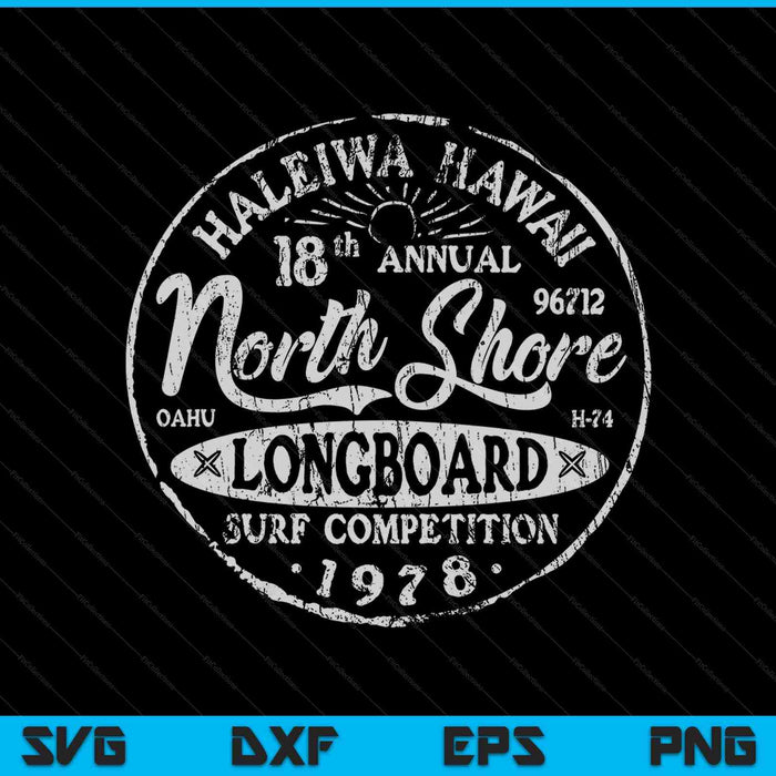 Long Board North Shore Surf Vintage Hawaii Beach SVG PNG snijden afdrukbare bestanden