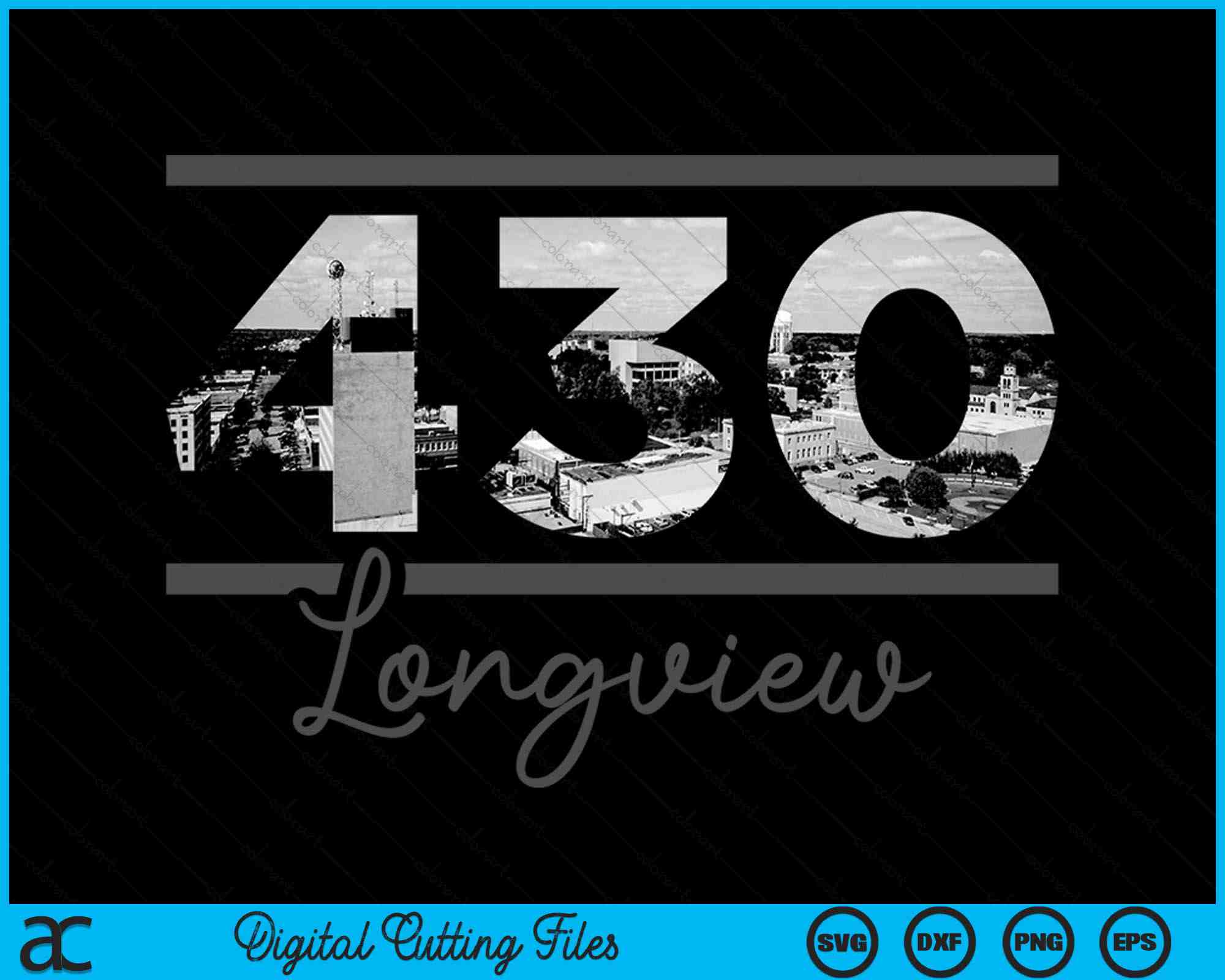 Area Code 430 Longview 430 Area Code Skyline Texas Vintage SVG Digital Cutting Files ...