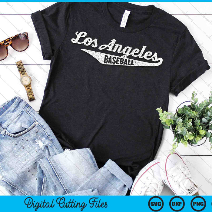 Los Angeles Baseball Script Vintage Distressed SVG PNG Digital Cutting Files