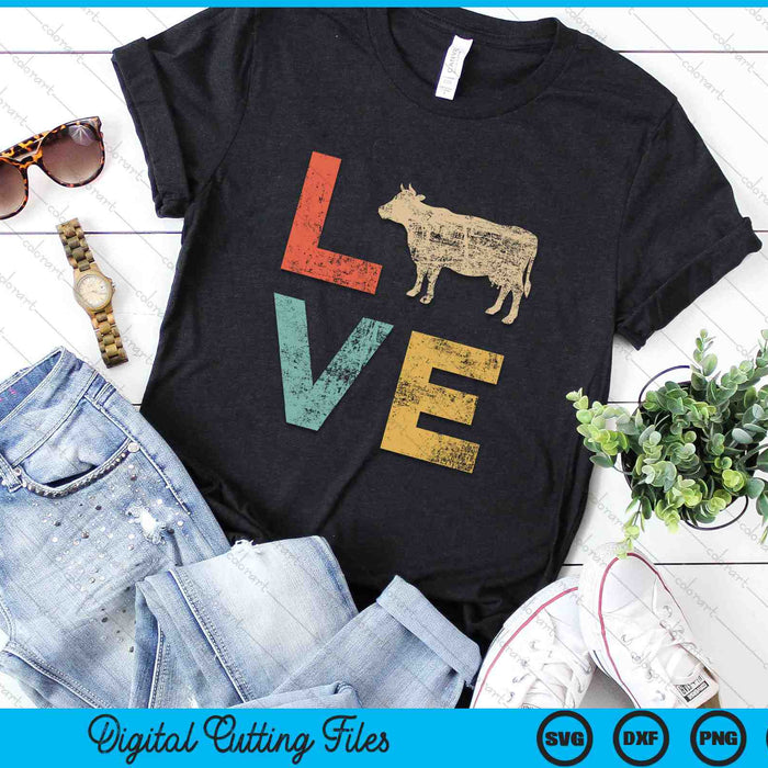 Love Cow Vintage Retro Dairy Cattle Livestock Farmer SVG PNG Digital Cutting Files
