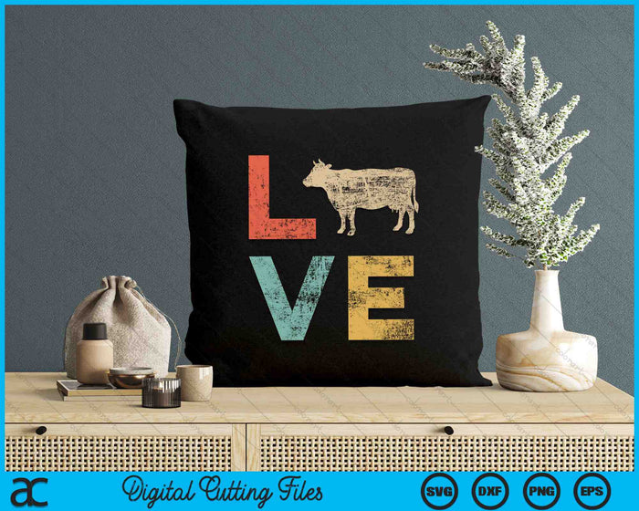 Love Cow Vintage Retro Dairy Cattle Livestock Farmer SVG PNG Digital Cutting Files