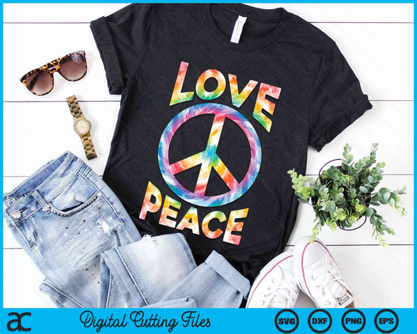 Love Peace Sign Tie Dye Colorful 80s Hippie Party Costume SVG PNG Digital Cutting Files