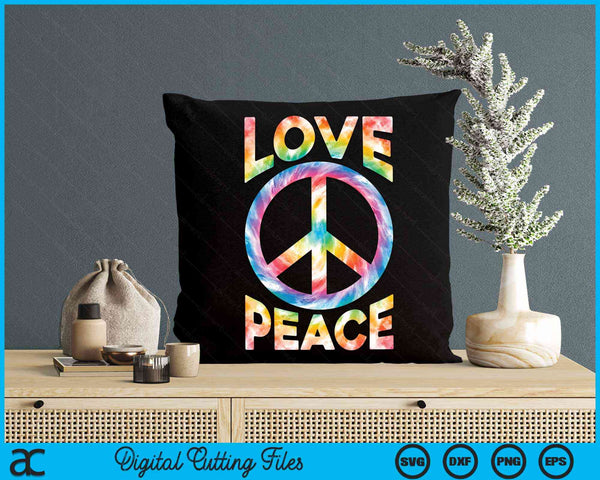 Love Peace Sign Tie Dye Colorful 80s Hippie Party Costume SVG PNG Digital Cutting Files