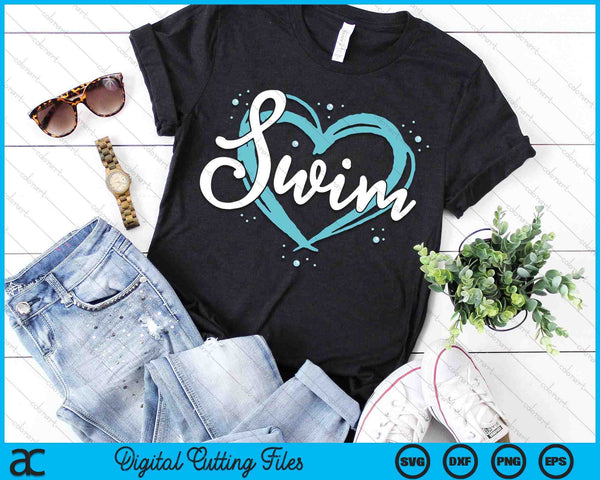 Love Swimming Swim Team Heart Lover Blue Swimmer SVG PNG Digital Printable Files