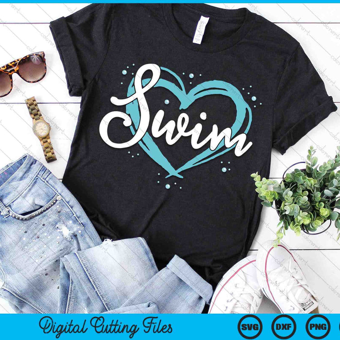 Love Swimming Swim Team Heart Lover Blue Swimmer SVG PNG Digital Printable Files