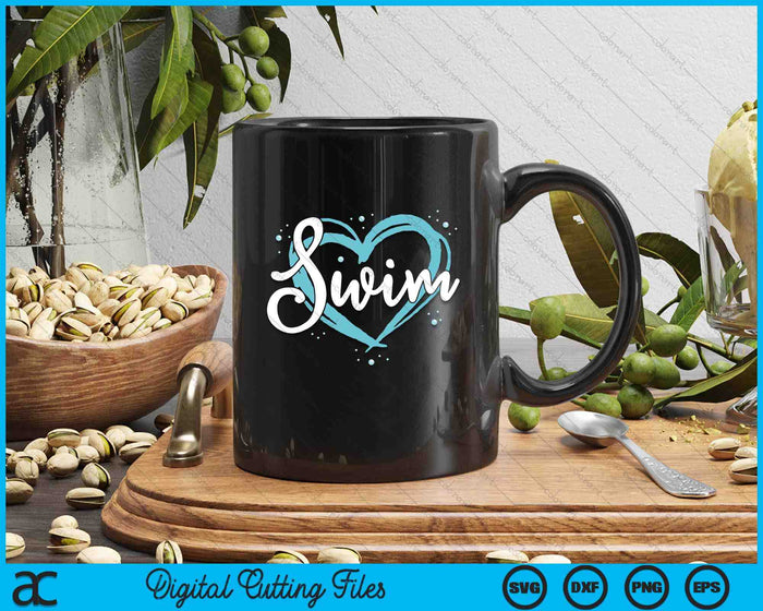 Love Swimming Swim Team Heart Lover Blue Swimmer SVG PNG Digital Printable Files