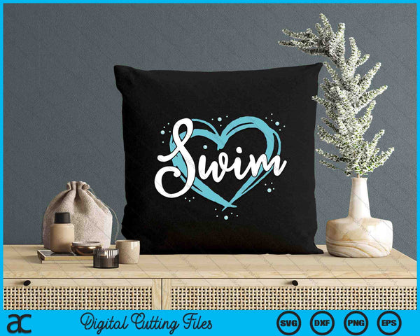 Love Swimming Swim Team Heart Lover Blue Swimmer SVG PNG Digital Printable Files