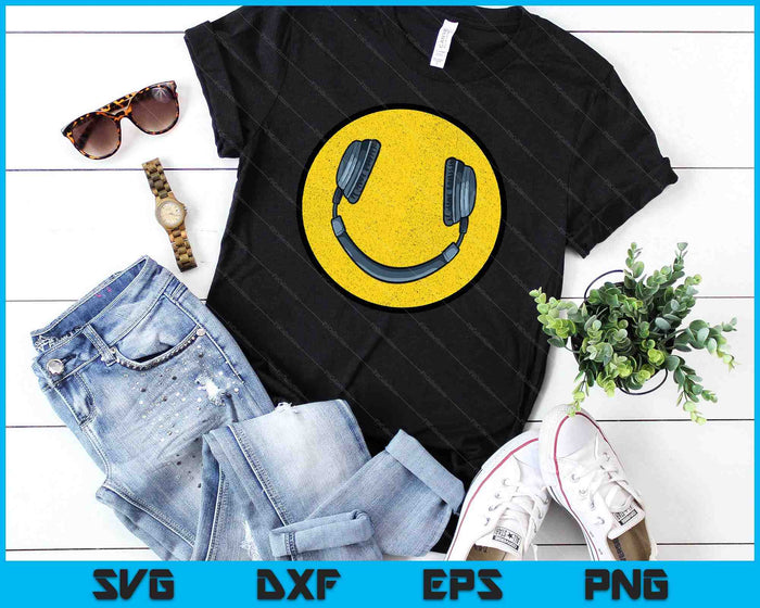 Hou van de jaren 90 Vintage hoofdtelefoon glimlach Grunge muziek DJ SVG PNG digitale snijbestanden