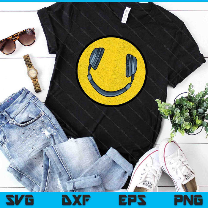 Hou van de jaren 90 Vintage hoofdtelefoon glimlach Grunge muziek DJ SVG PNG digitale snijbestanden