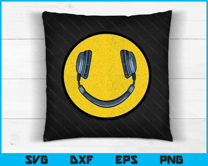 Hou van de jaren 90 Vintage hoofdtelefoon glimlach Grunge muziek DJ SVG PNG digitale snijbestanden