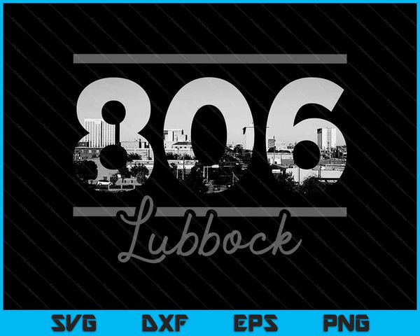 Lubbock 806 Código de área Skyline Texas Vintage SVG PNG Cortar archivos imprimibles