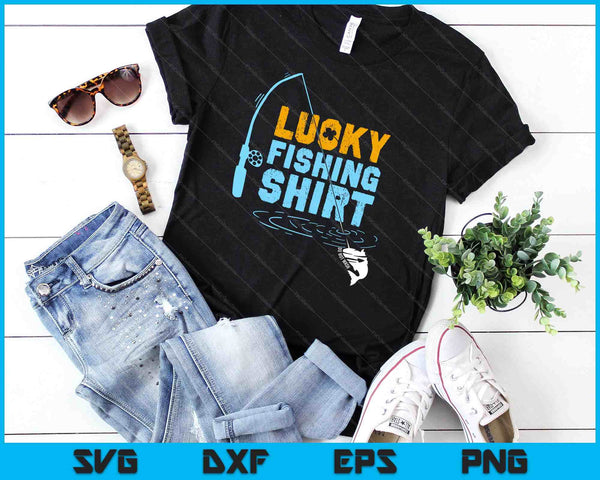 Camisa de pesca afortunada para un pescador SVG PNG archivos de corte digital