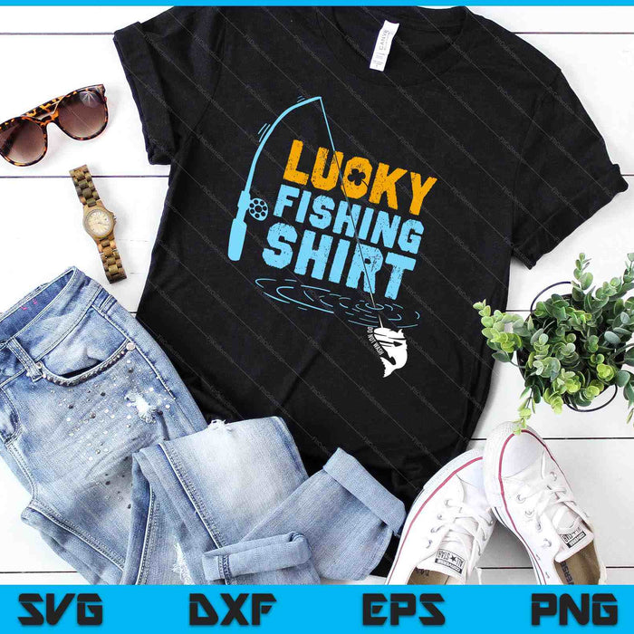 Lucky Fishing Shirt voor een visser SVG PNG digitale snijbestanden