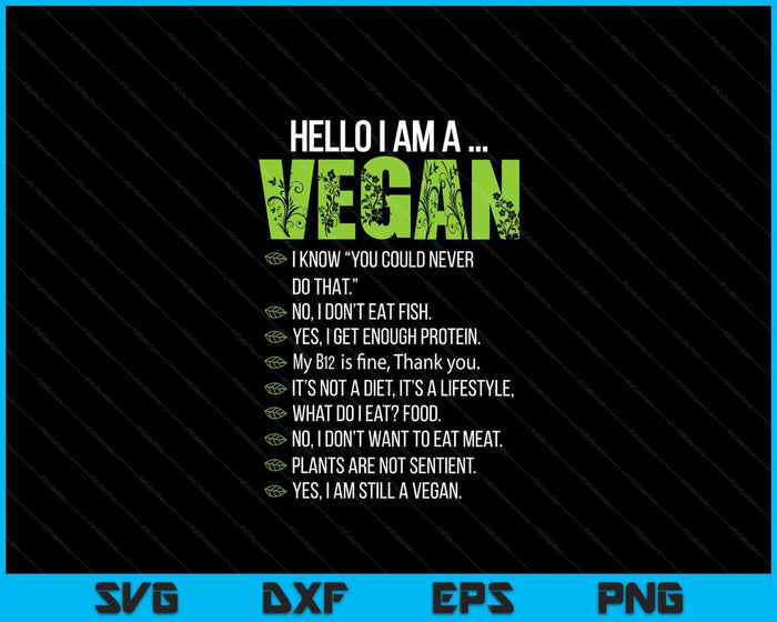 MaPaNoLi Design Unisex Funny Sarcastic Vegan Hello I'm A Vegan SVG PNG Digital Printable Files