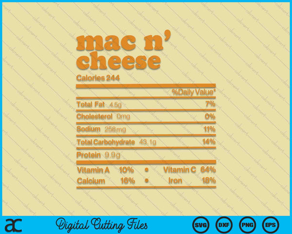Mac and cheese nutrition facts Thanksgiving nutrition SVG cut file