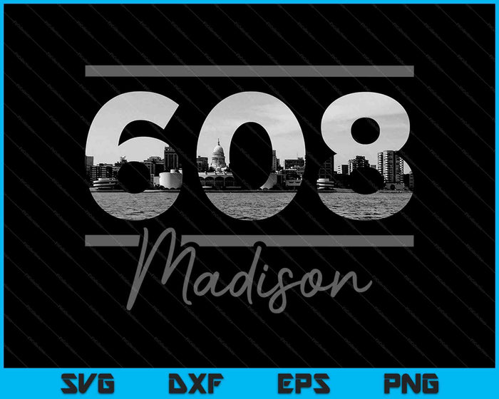 Madison 608 Netnummer Skyline Wisconsin Vintage SVG PNG Snijden afdrukbare bestanden