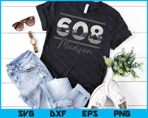 Madison 608 Area Code Skyline Wisconsin Vintage SVG PNG Cutting Printable Files - on a t-shirt