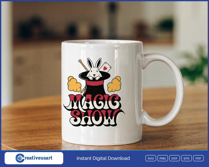 Magic Show rabbit in top hat SVG design on a mug