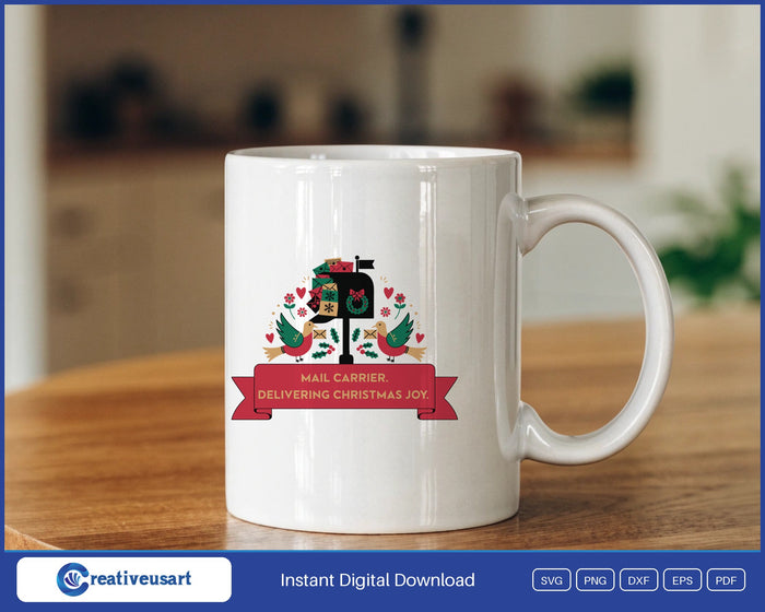 Mail Carrier Delivering Christmas Joy SVG design on a white coffee mug