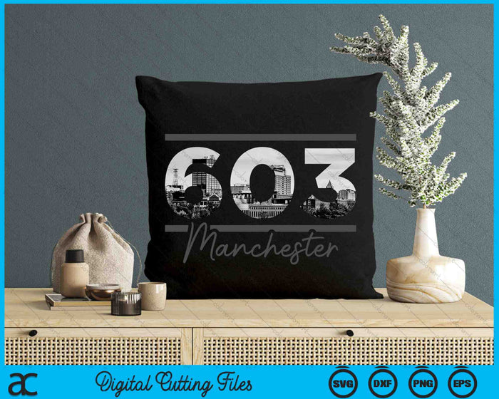 Manchester 603 Area Code Skyline New Hampshire Vintage SVG PNG Digital Cutting Files