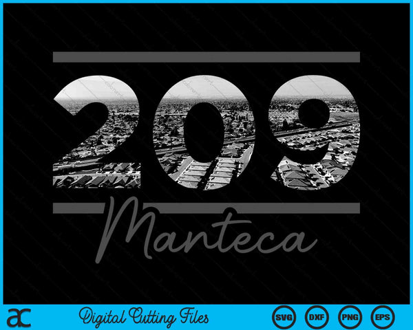 Manteca 209 Netnummer Skyline Californië Vintage SVG PNG digitale snijbestanden