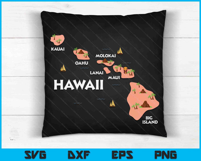 Kaart Vintage Souvenir Hawaiiaanse eilanden SVG PNG digitale snijbestanden