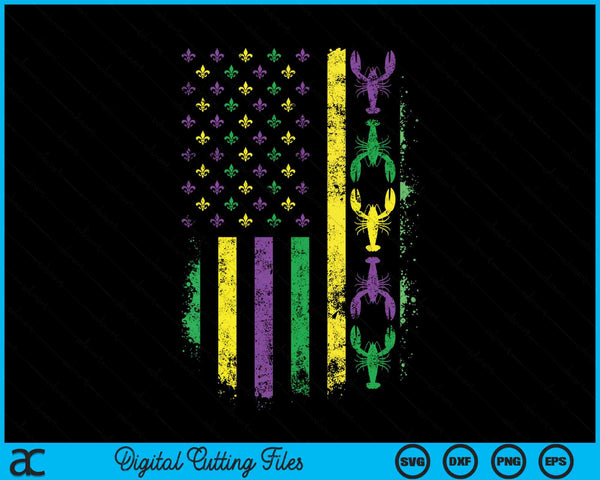 Mardi Gras US American Flag Crawfish Vintage SVG PNG Digital Printable Files
