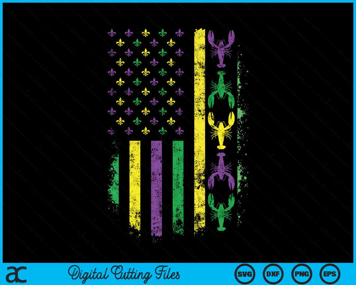 Mardi Gras Amerikaanse vlag langoesten Vintage SVG PNG digitale afdrukbare bestanden