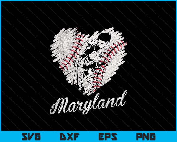 Maryland Baseball Heart Distressed Vintage Baseball Fans SVG PNG Digital Printable Files