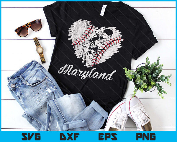 Maryland Baseball Heart Distressed Vintage Baseball Fans SVG PNG Digital Printable Files