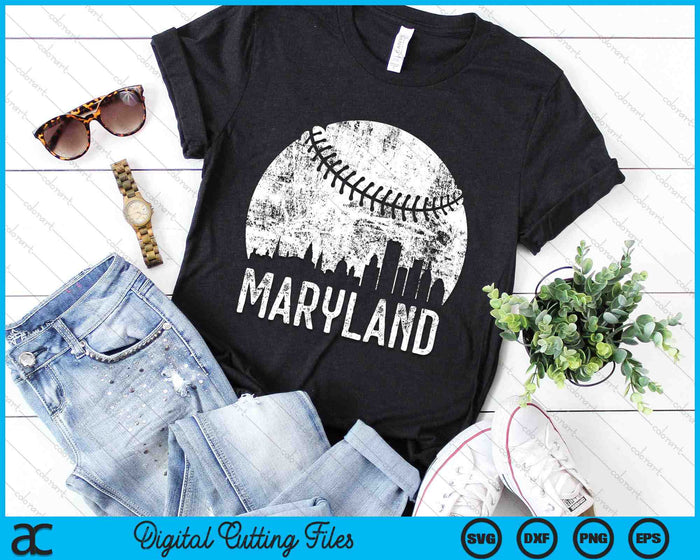 Maryland Skyline Vintage Maryland Baseball SVG PNG Digital Cutting Files