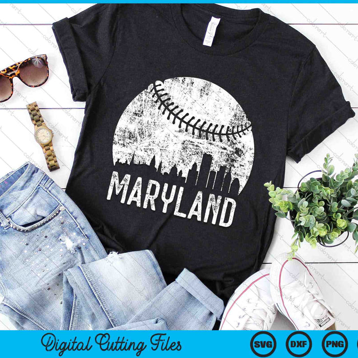 Maryland Skyline Vintage Maryland Baseball SVG PNG Digital Cutting Files