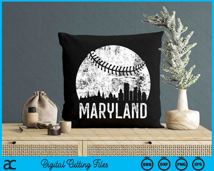 Maryland Skyline Vintage Maryland Baseball SVG PNG Digital Cutting Files