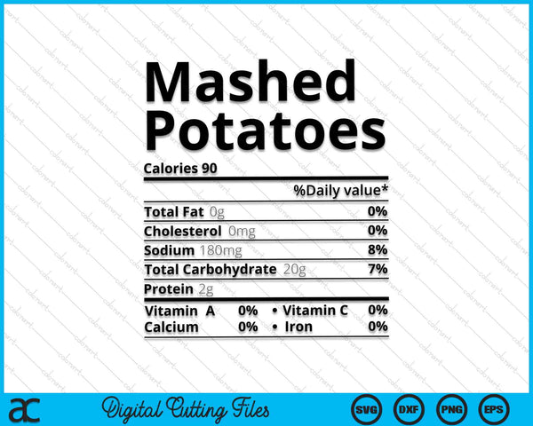Mashed potatoes nutrition facts Thanksgiving Christmas SVG cut file