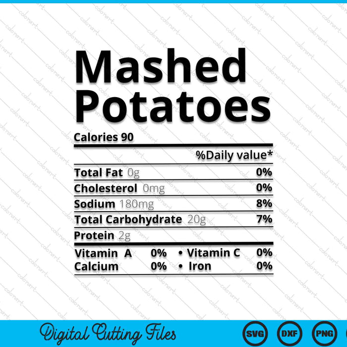 Mashed Potatoes Nutrition Facts Thanksgiving Christmas SVG PNG Digital Cutting Files