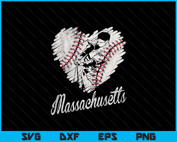 Massachusetts Baseball Heart Distressed Vintage Baseball Fans SVG PNG Digital Printable Files