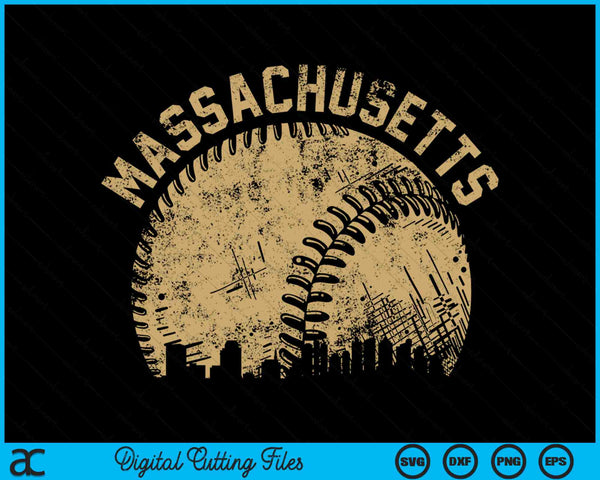 Massachusetts Baseball Skyline Player Coach Fan SVG PNG Digital Printable Files