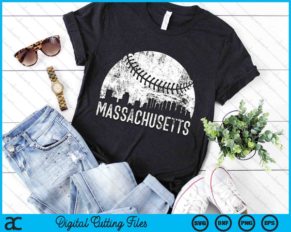 Massachusetts Skyline Vintage Massachusetts Baseball SVG PNG Digital Cutting Files