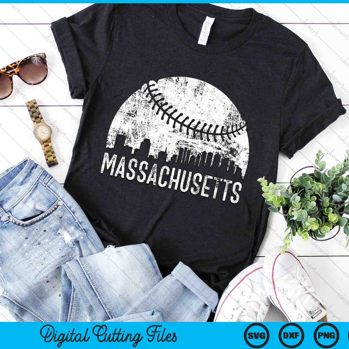 Massachusetts Skyline Vintage Massachusetts Baseball SVG PNG Digital Cutting Files